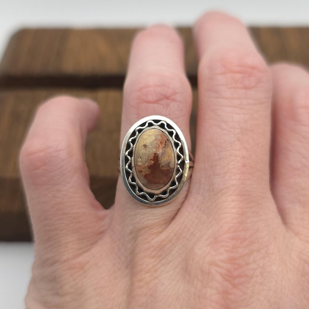 Size 6.25 Sterling Silver Jasper Stone Ring A1476